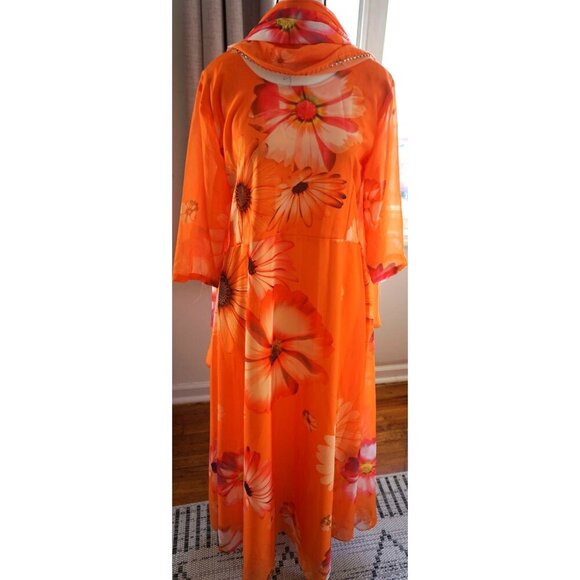 Other - Indian Orange Chiffon Dress w/ Dupatta NWOT
